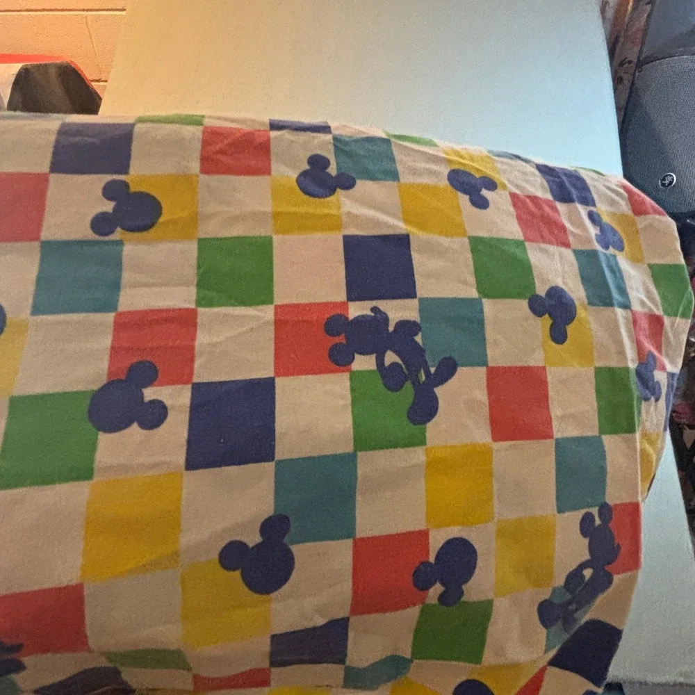 VTG Disney Mickey Mouse Checkered Fitted Crib Sheet Kids Primary Colors 90s